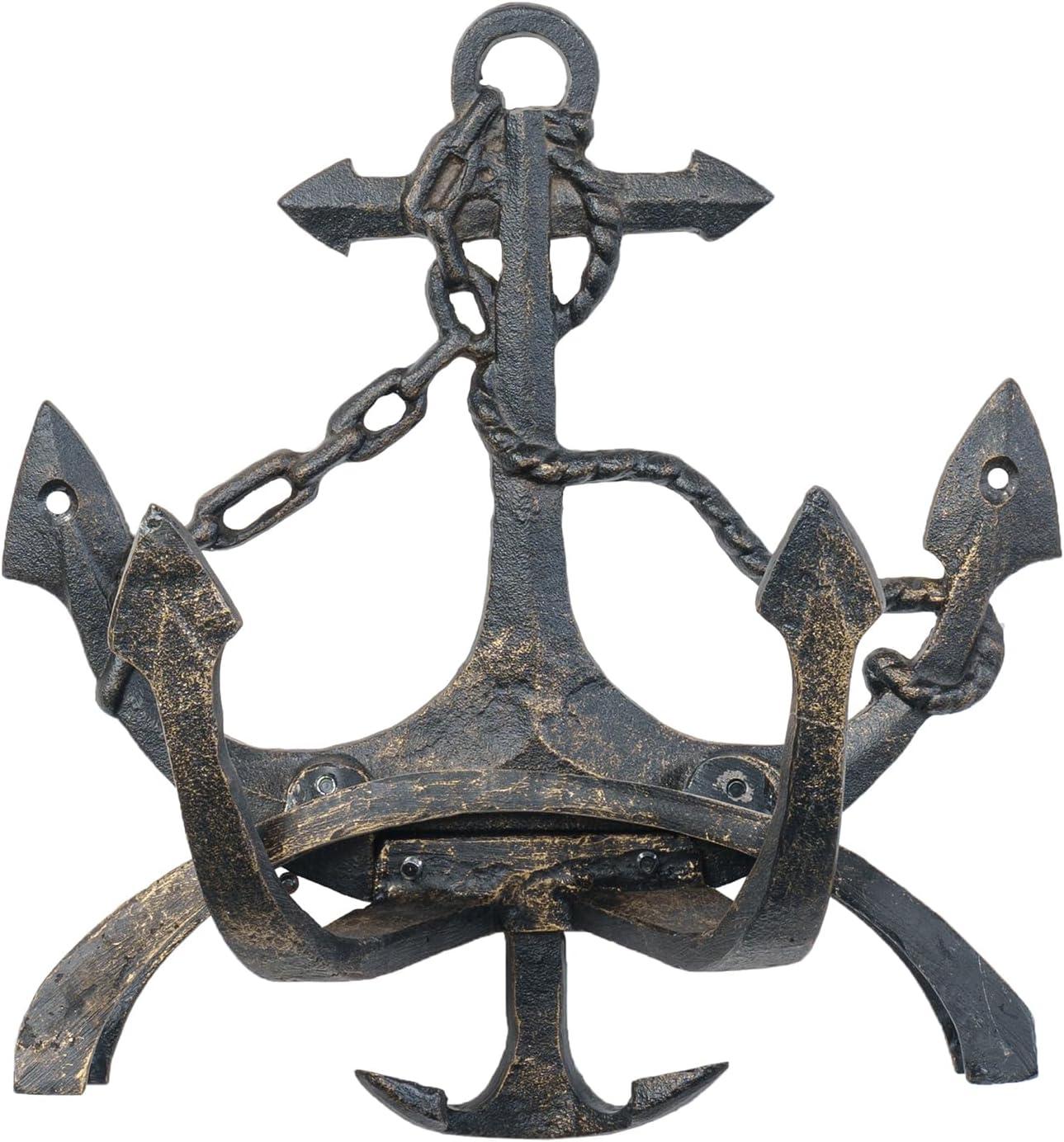 image:imageMyGift Brown Heavy Duty Cast Iron Outdoor Garden Hose Hanger Wall Mounted Water Hose Holder Reel with Vintage Scrollwork DesignShip Anchor