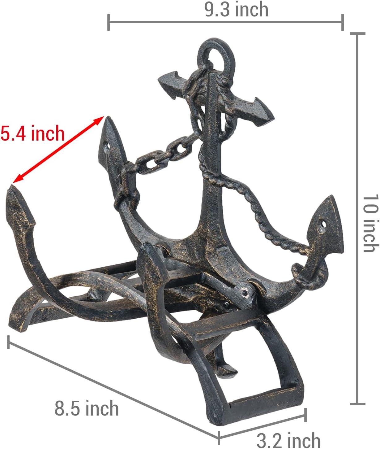 image:imageMyGift Brown Heavy Duty Cast Iron Outdoor Garden Hose Hanger Wall Mounted Water Hose Holder Reel with Vintage Scrollwork DesignShip Anchor