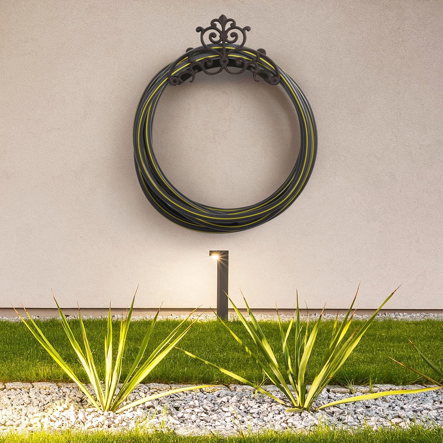 image:imageMyGift Brown Heavy Duty Cast Iron Outdoor Garden Hose Hanger Wall Mounted Water Hose Holder Reel with Vintage Scrollwork DesignVintage Scrollwork