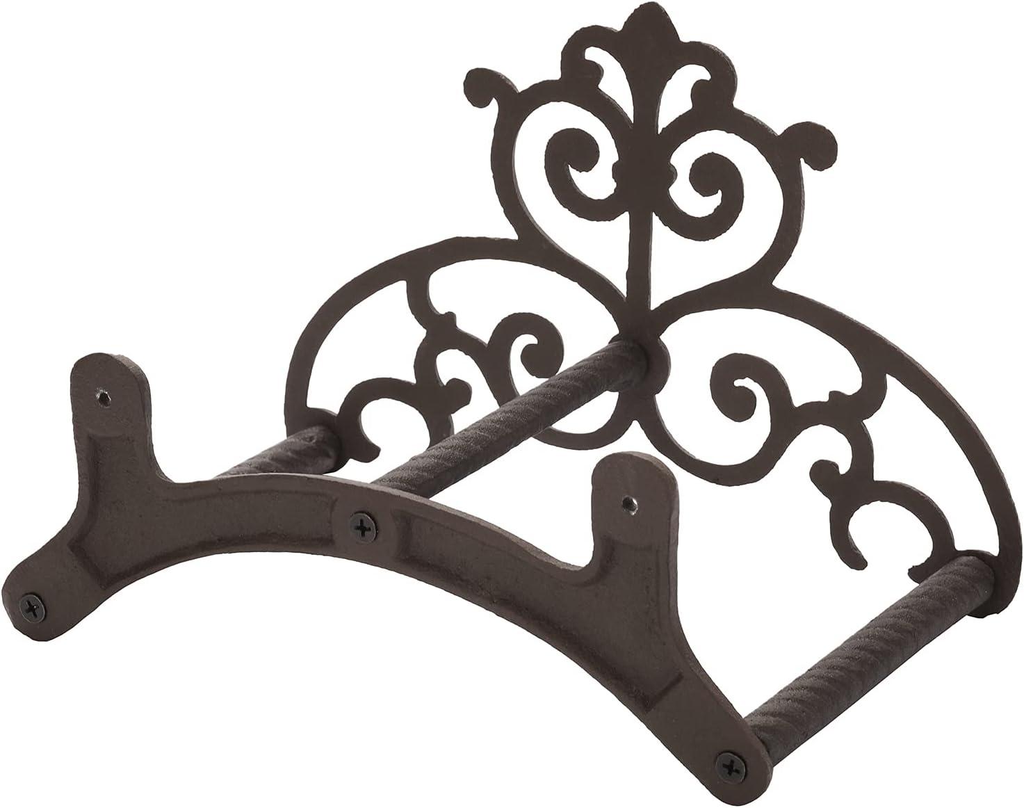 image:imageMyGift Brown Heavy Duty Cast Iron Outdoor Garden Hose Hanger Wall Mounted Water Hose Holder Reel with Vintage Scrollwork DesignVintage Scrollwork