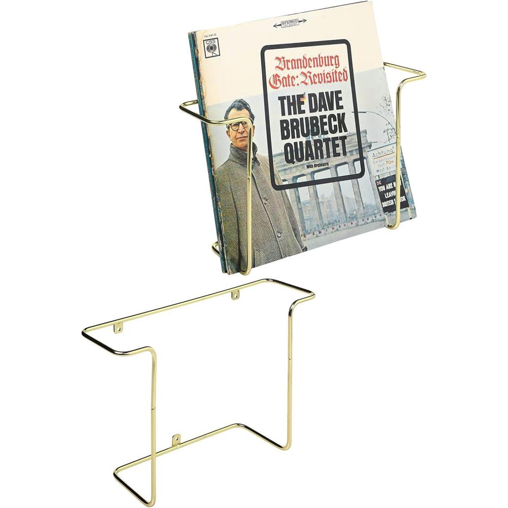 image:imageMyGift 2Pack Vinyl Wall Mount Holder  Floating Record Shelf for Vinyl Display Black Metal Record Wall Display ShelvesBrass 2 Pcs
