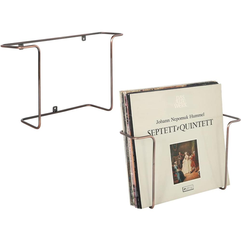 image:imageMyGift 2Pack Vinyl Wall Mount Holder  Floating Record Shelf for Vinyl Display Black Metal Record Wall Display ShelvesVintage Copper 2 Pcs