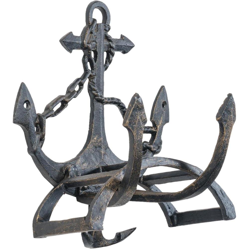 image:imageMyGift Brown Heavy Duty Cast Iron Outdoor Garden Hose Hanger Wall Mounted Water Hose Holder Reel with Vintage Scrollwork DesignShip Anchor