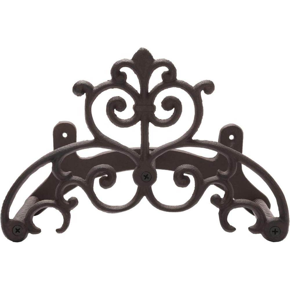 image:imageMyGift Brown Heavy Duty Cast Iron Outdoor Garden Hose Hanger Wall Mounted Water Hose Holder Reel with Vintage Scrollwork DesignVintage Scrollwork