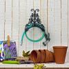 MyGift Brown Heavy Duty Cast Iron Outdoor Garden Hose Hanger Wall Mounted Water Hose Holder Reel with Vintage Scrollwork Design(Floral Pattern)
