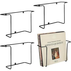 MyGift 2-Pack Vinyl Wall Mount Holder – Floating Record Shelf for Vinyl Display, Black Metal Record Wall Display Shelves(Black- 4 Pcs)