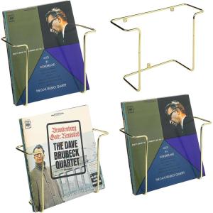 MyGift 2-Pack Vinyl Wall Mount Holder – Floating Record Shelf for Vinyl Display, Black Metal Record Wall Display Shelves(Brass- 4 Pcs)