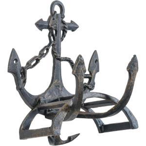 MyGift Brown Heavy Duty Cast Iron Outdoor Garden Hose Hanger Wall Mounted Water Hose Holder Reel with Vintage Scrollwork Design(Ship Anchor)