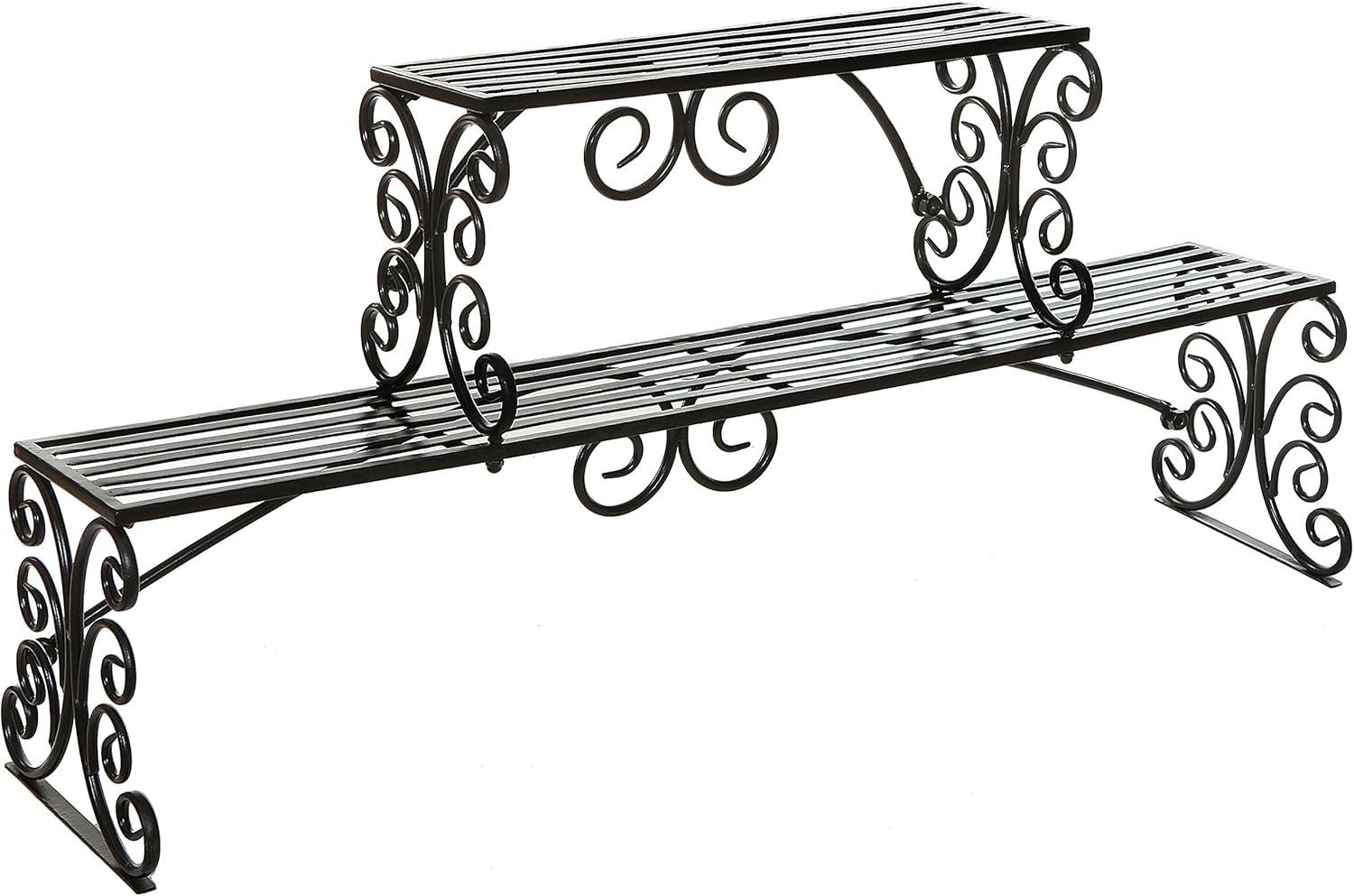 image:imageMyGift Black Metal Over the Sink Shelf with Scrollwork Design 2 Tier Display Stand Organizer for Kitchen Accessories