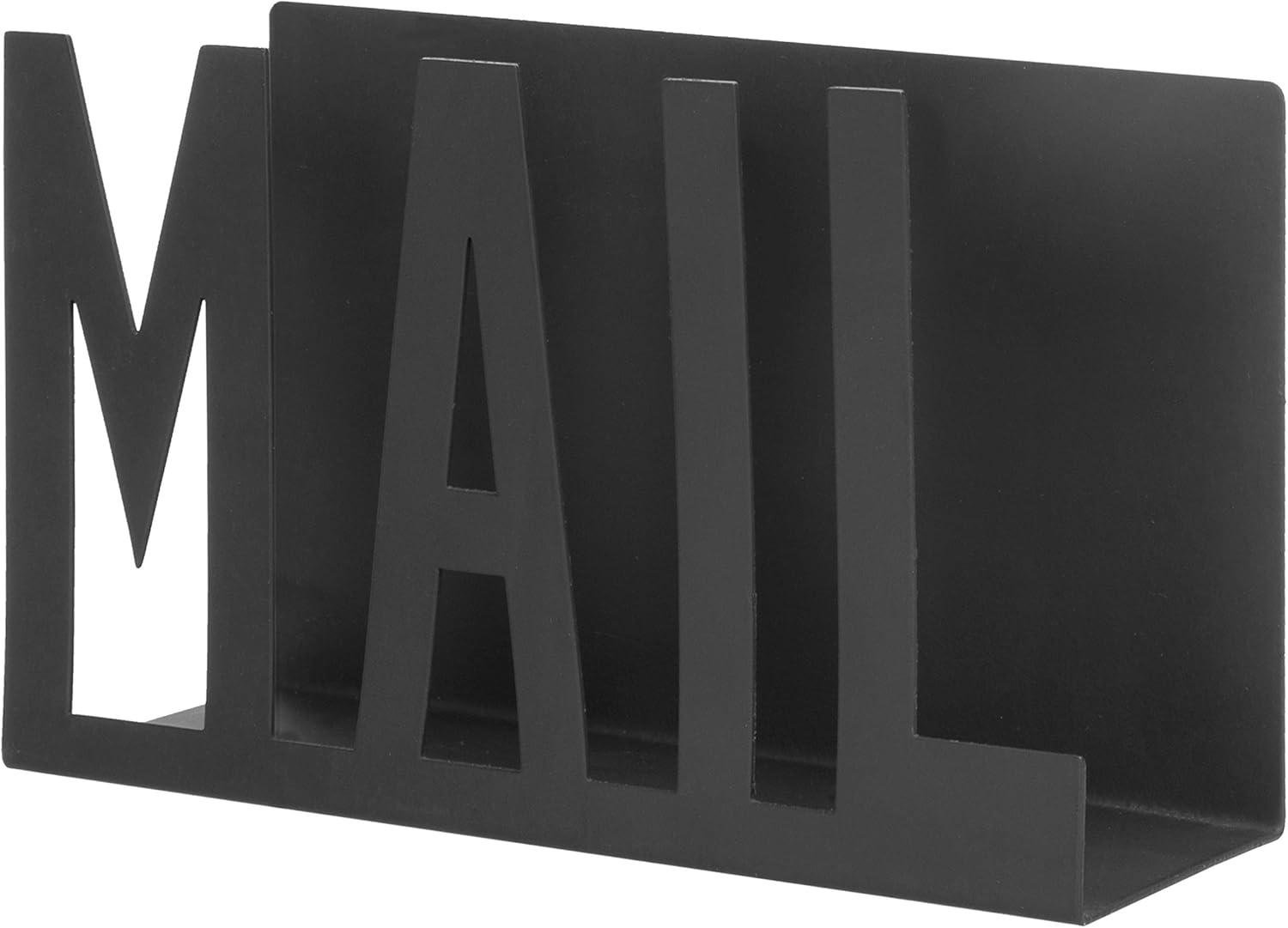 image:imageMyGift Mail Holder Organizer Countertop Modern Golden Metal with Cutout MAIL Lettering Design Office Desktop Envelope and Document Storage RackBlack