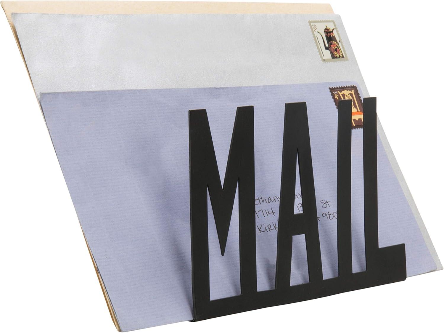 image:imageMyGift Mail Holder Organizer Countertop Modern Golden Metal with Cutout MAIL Lettering Design Office Desktop Envelope and Document Storage RackBlack