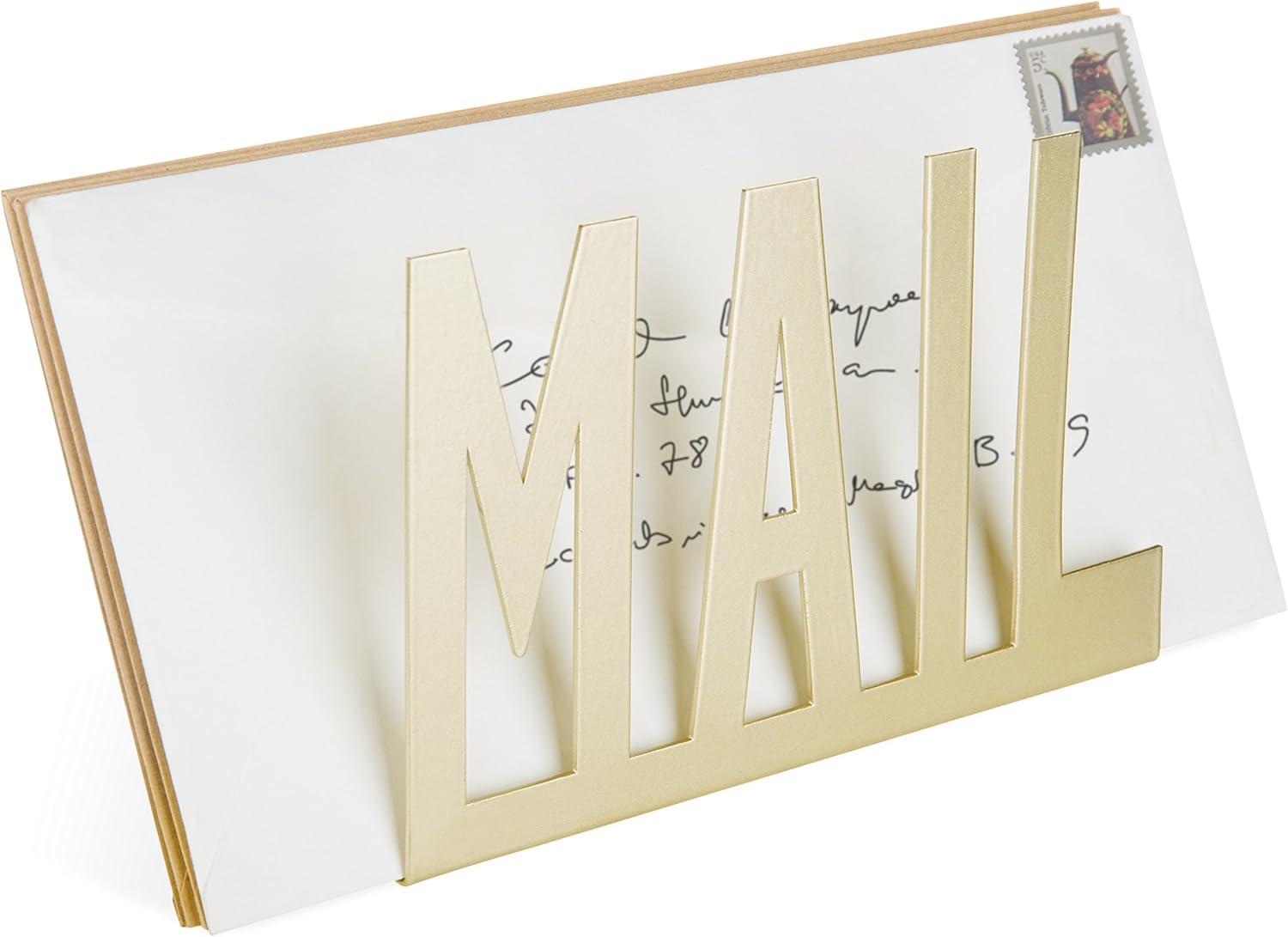 image:imageMyGift Mail Holder Organizer Countertop Modern Golden Metal with Cutout MAIL Lettering Design Office Desktop Envelope and Document Storage RackBrass