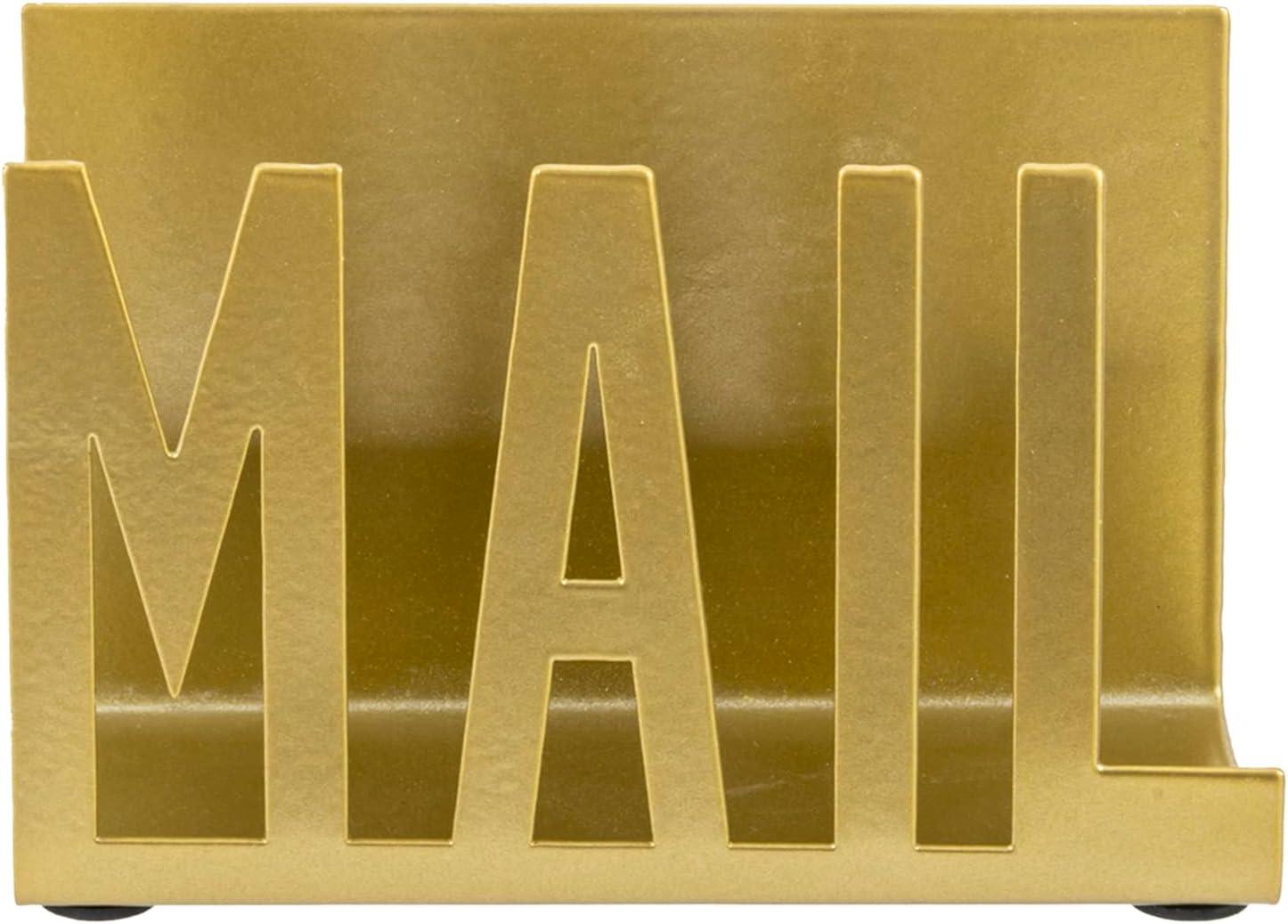 image:imageMyGift Mail Holder Organizer Countertop Modern Golden Metal with Cutout MAIL Lettering Design Office Desktop Envelope and Document Storage RackGolden