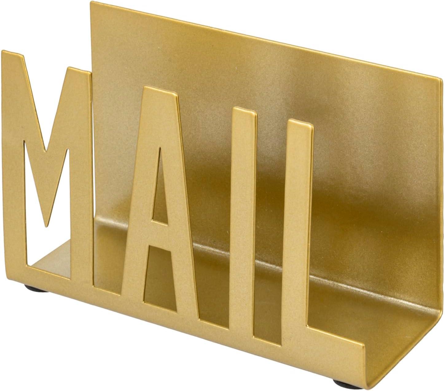 image:imageMyGift Mail Holder Organizer Countertop Modern Golden Metal with Cutout MAIL Lettering Design Office Desktop Envelope and Document Storage RackGolden