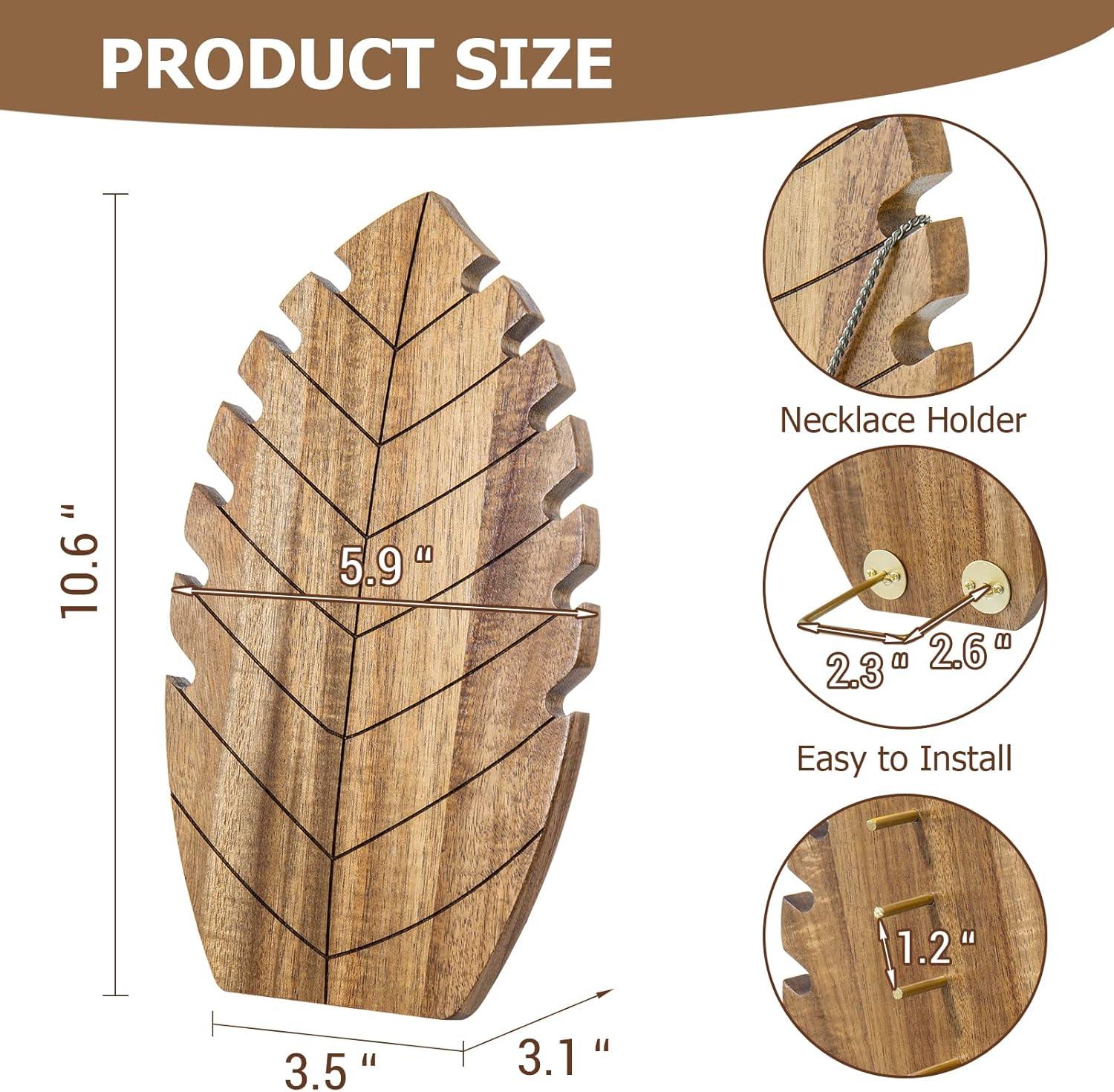 image:imageMyGift Premium LeafShaped Acacia Wood Necklace Holder Solid Wood Tabletop Jewelry Display Stand for Necklaces Chains amp Accessories