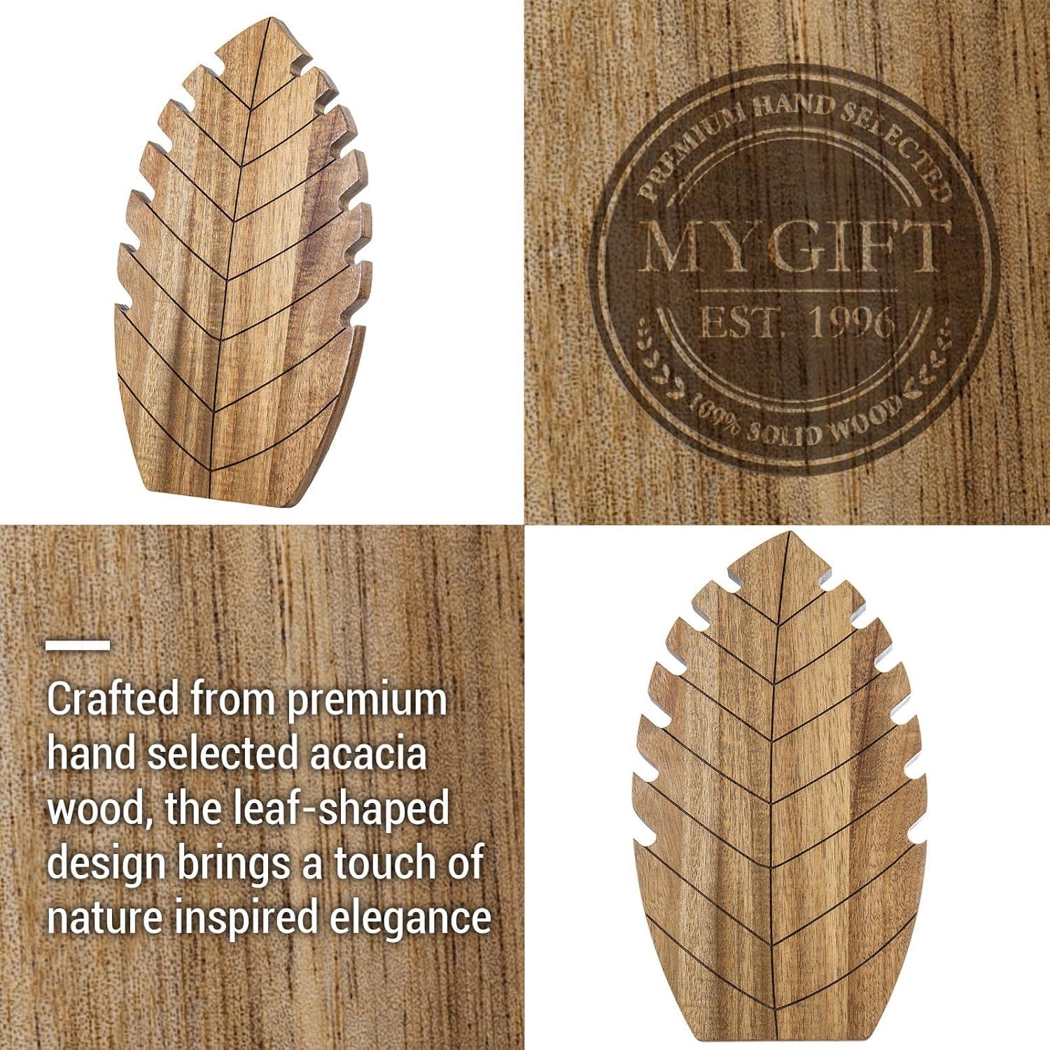 image:imageMyGift Premium LeafShaped Acacia Wood Necklace Holder Solid Wood Tabletop Jewelry Display Stand for Necklaces Chains amp Accessories