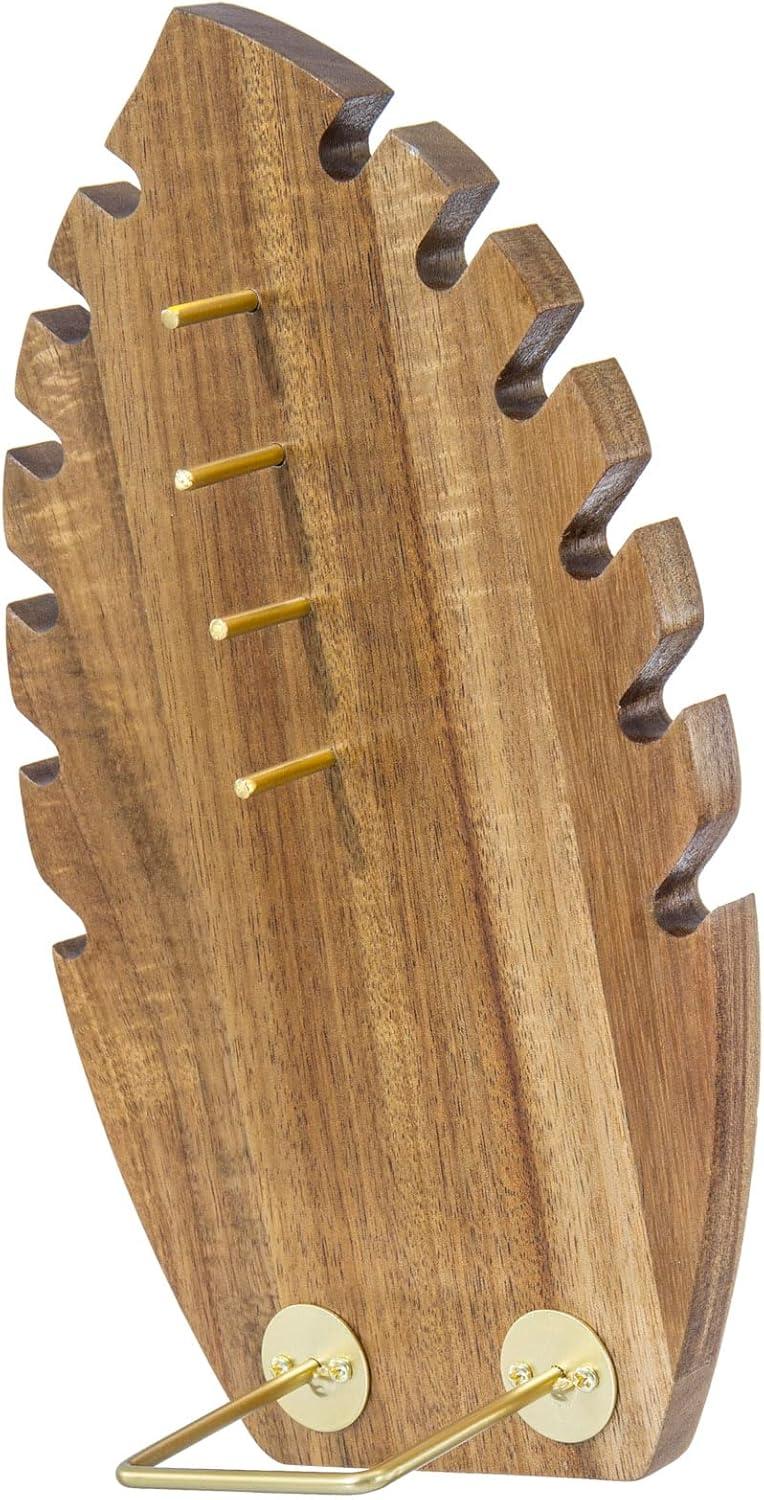 image:imageMyGift Premium LeafShaped Acacia Wood Necklace Holder Solid Wood Tabletop Jewelry Display Stand for Necklaces Chains amp Accessories