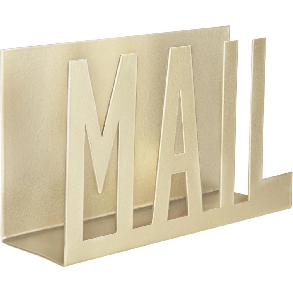 image:imageMyGift Mail Holder Organizer Countertop Modern Golden Metal with Cutout MAIL Lettering Design Office Desktop Envelope and Document Storage RackBrass