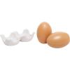 MyGift Ceramic Salt and Pepper Shaker Set, Mini Brown Egg Shaped Shakers with Carton Design Holding Stand, 3 Piece(Brown / White)