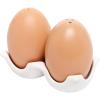 MyGift Ceramic Salt and Pepper Shaker Set, Mini Brown Egg Shaped Shakers with Carton Design Holding Stand, 3 Piece(Brown / White)