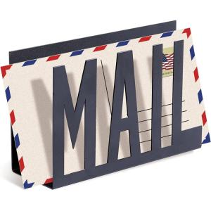 MyGift Mail Holder Organizer Countertop Modern Golden Metal with Cutout MAIL Lettering Design, Office Desktop Envelope and Document Storage Rack(Black)