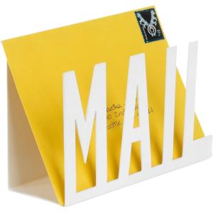 MyGift Mail Holder Organizer Countertop Modern Golden Metal with Cutout MAIL Lettering Design, Office Desktop Envelope and Document Storage Rack(White)
